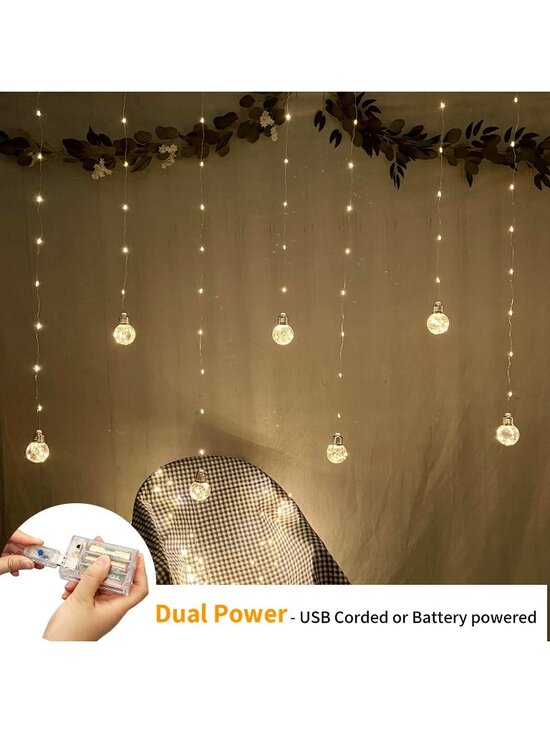 Amazon.com: Decorman Wishing Ball Curtain Lights, 8 Modes  New 200 LED Christmas Curtain String Lights Remote Control, USB Battery Powered